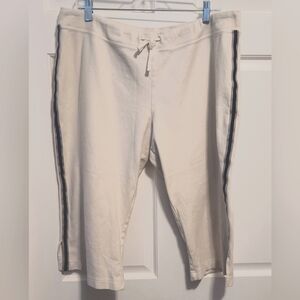 White Ladies Capri Pants with Black Stripes